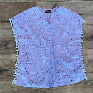 Andy & Evan Purple Eyelet Swim Coverup with Pom-Pom Trim
